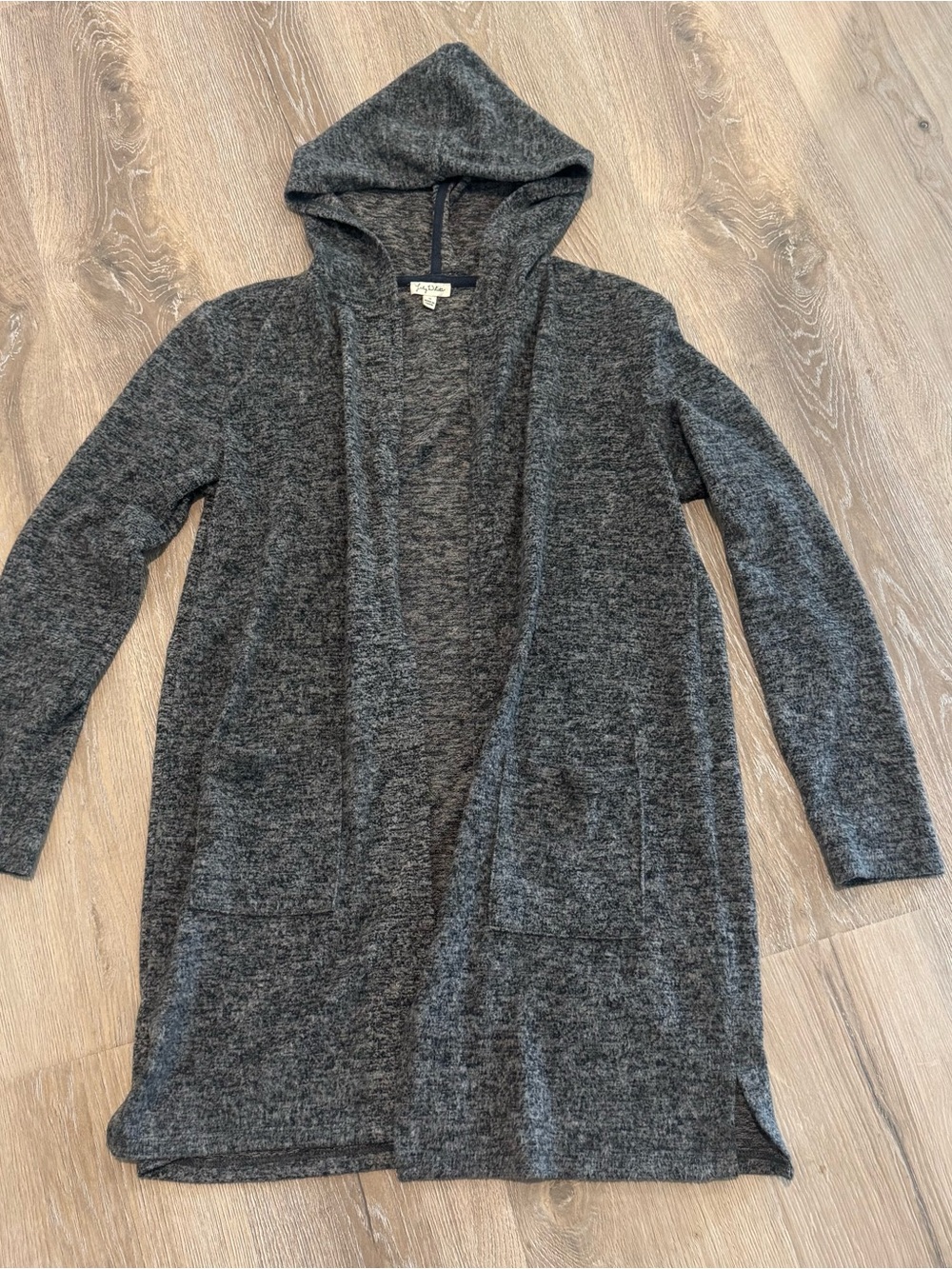 Lily White Heathered Charcoal Hooded Open Cardigan